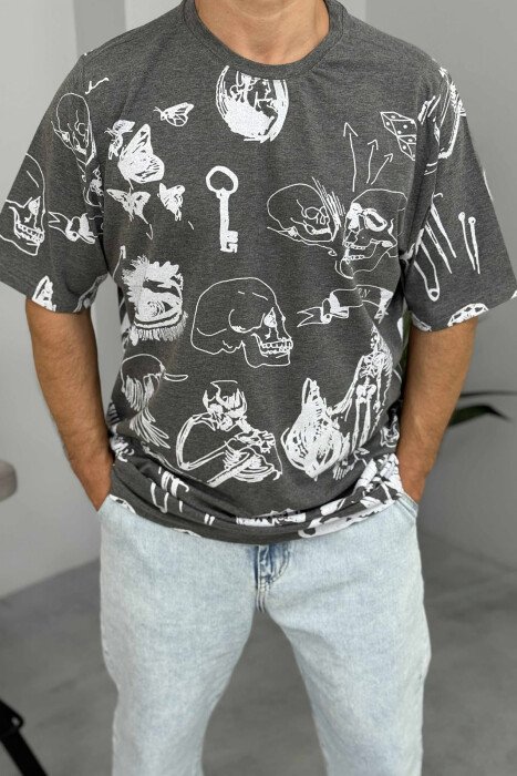 ROUND NECK DESIGNED MEN T-SHIRT DARK GREY/GEE - 2