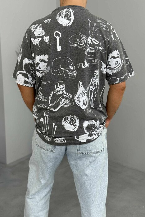 ROUND NECK DESIGNED MEN T-SHIRT DARK GREY/GEE - 3