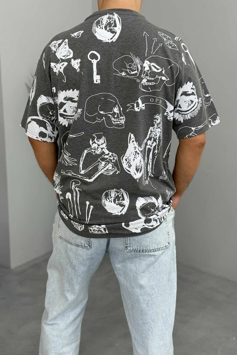 ROUND NECK DESIGNED MEN T-SHIRT DARK GREY/GEE - 3