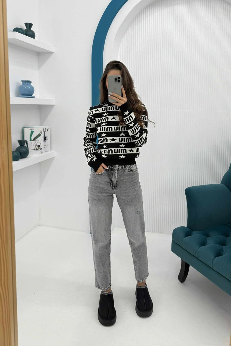ROUND NECK DIFFERENT DESIGN WOMEN SWEATER BLACK/ E ZEZE - 2