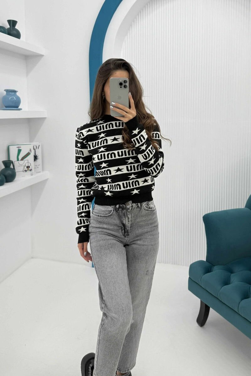ROUND NECK DIFFERENT DESIGN WOMEN SWEATER BLACK/ E ZEZE - 3