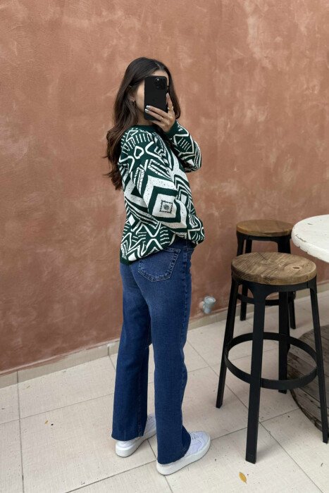 ROUND NECK DIFFERENT DESIGN WOMEN SWEATER DARK GREEN/JEE - 3