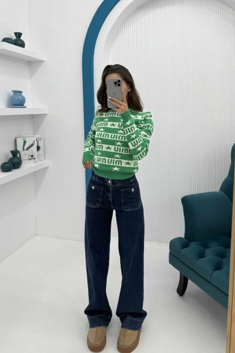 ROUND NECK DIFFERENT DESIGN WOMEN SWEATER GREEN/JESHILE 