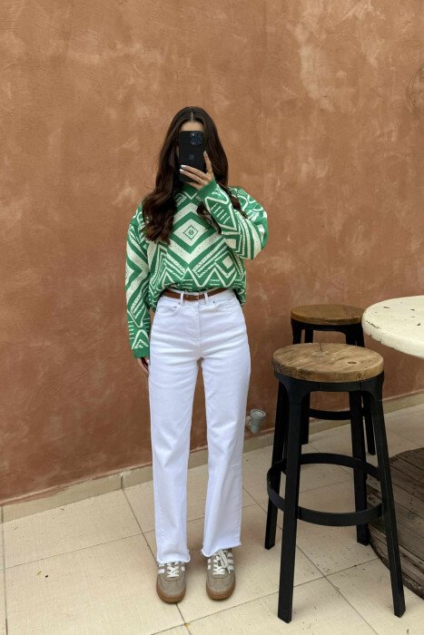 ROUND NECK DIFFERENT DESIGN WOMEN SWEATER GREEN/JESHILE - 1