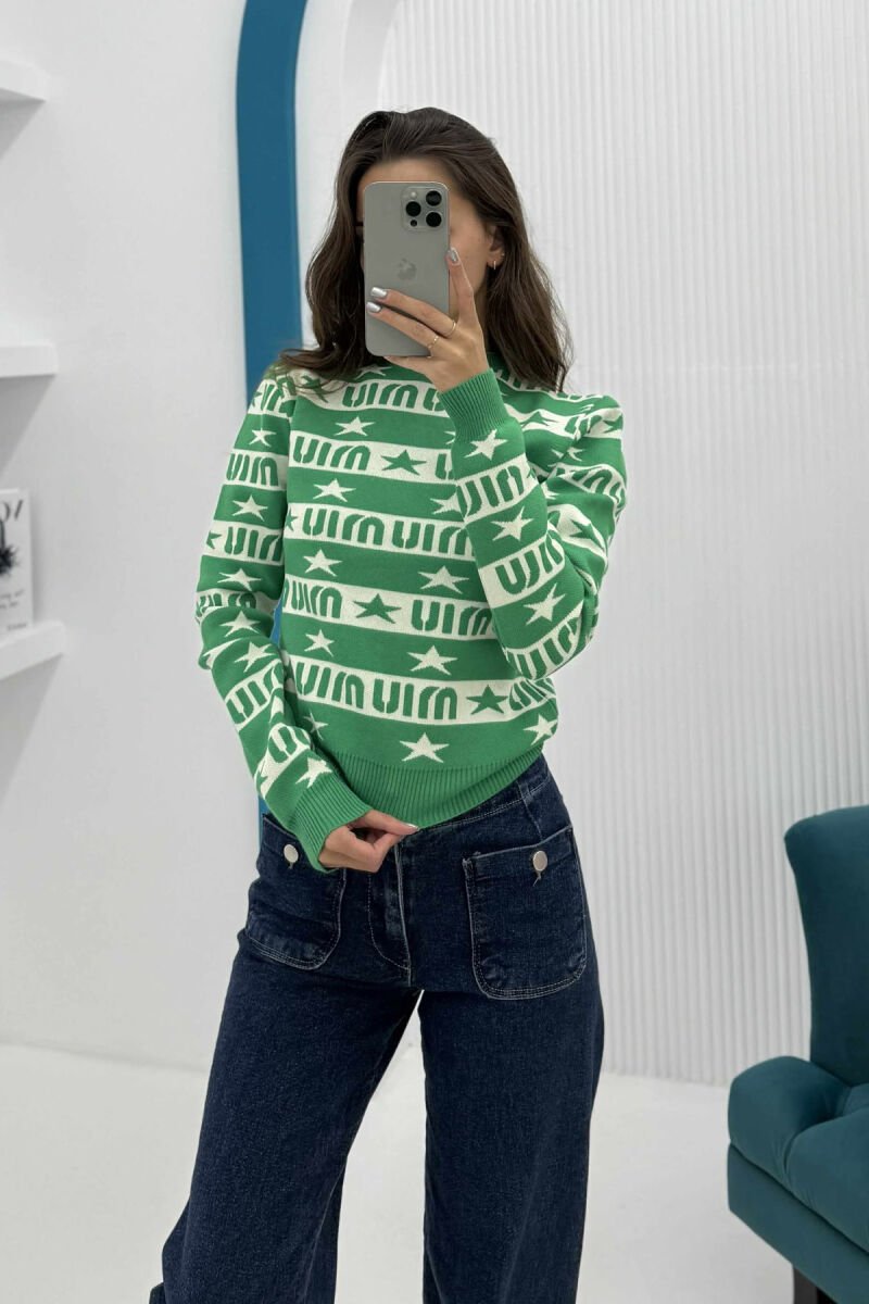 ROUND NECK DIFFERENT DESIGN WOMEN SWEATER GREEN/JESHILE - 2