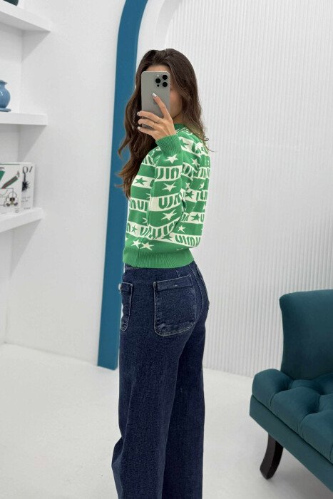 ROUND NECK DIFFERENT DESIGN WOMEN SWEATER GREEN/JESHILE - 3