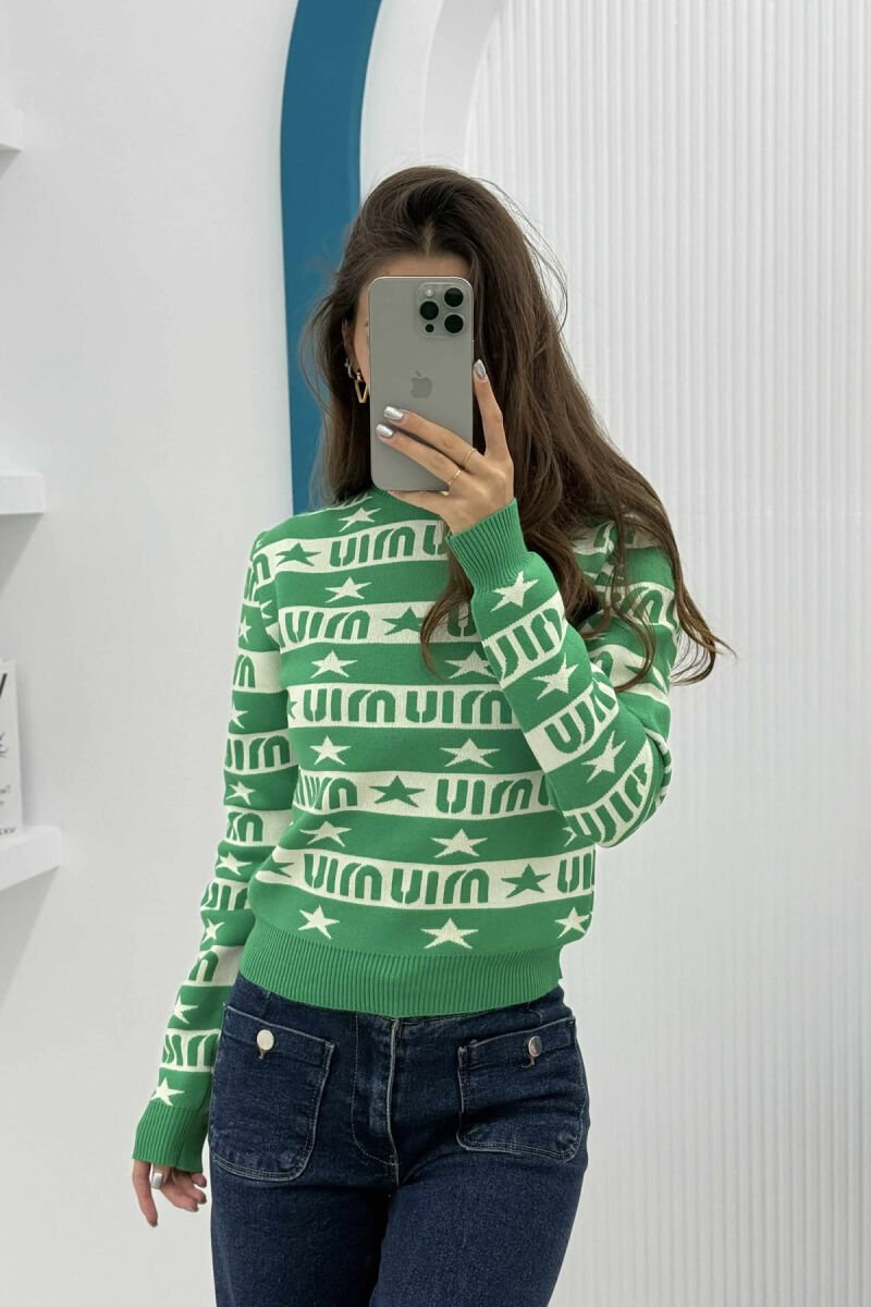 ROUND NECK DIFFERENT DESIGN WOMEN SWEATER GREEN/JESHILE - 4