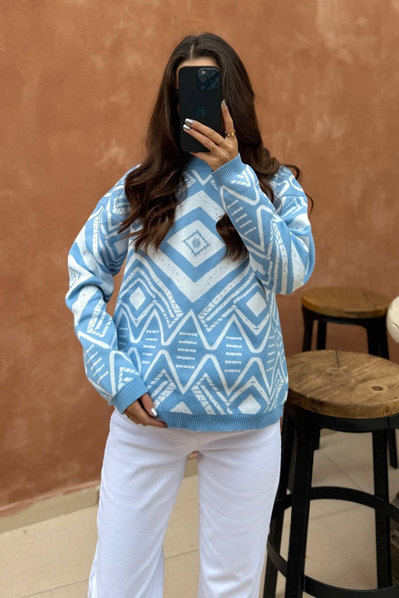 ROUND NECK DIFFERENT DESIGN WOMEN SWEATER LIGHTBLUE/BZ - 2
