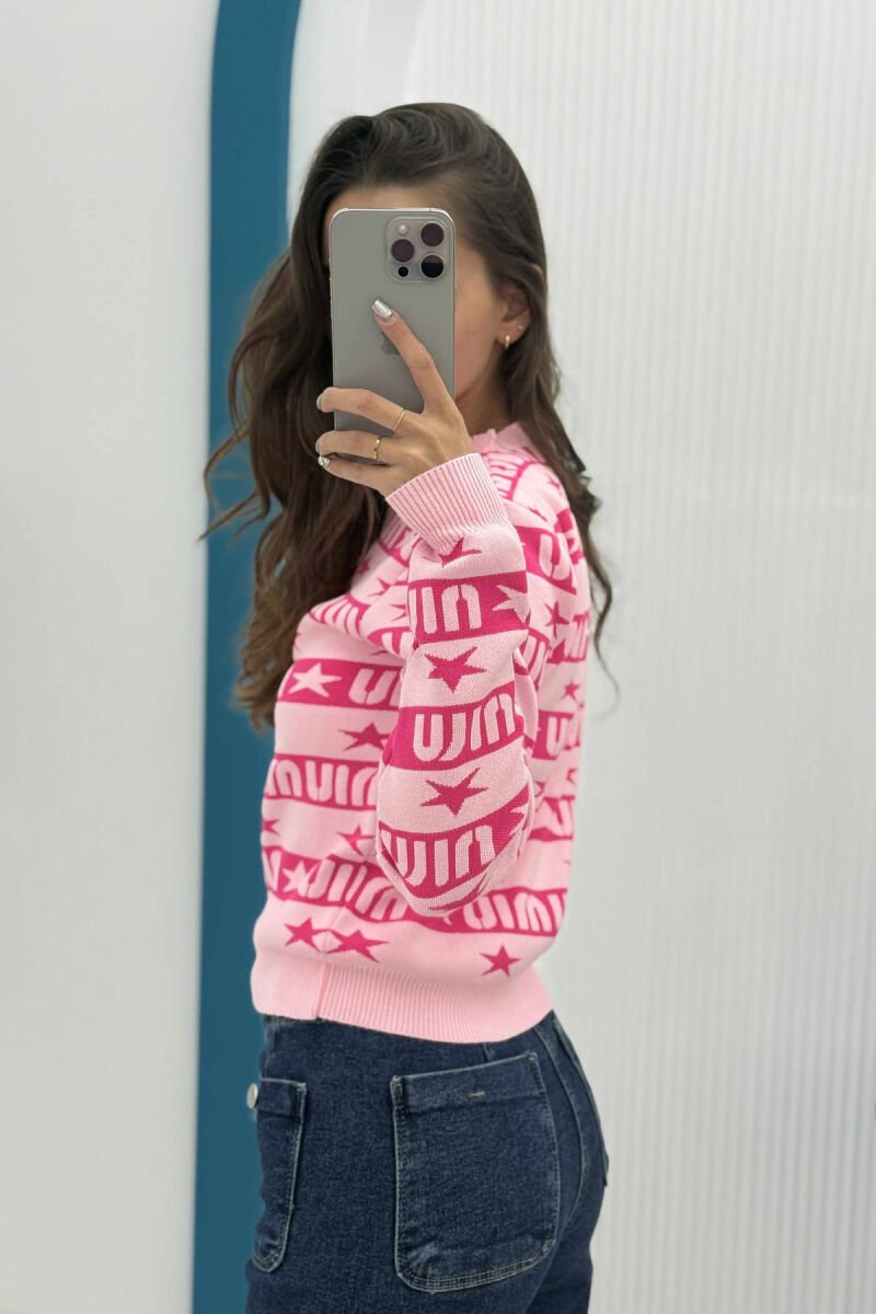 ROUND NECK DIFFERENT DESIGN WOMEN SWEATER PINK/ROZE - 4