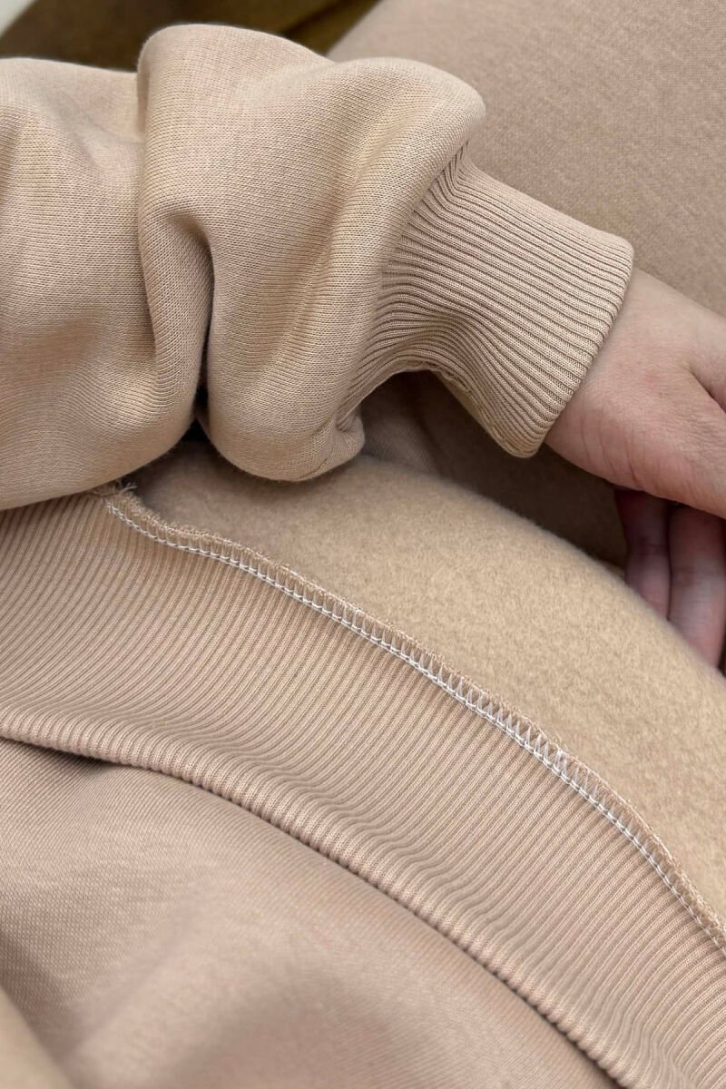 ROUND NECK FLUFFY SWEATSHIRT+ JOGGERS WOMEN SET BEIGE/BEZHE - 5