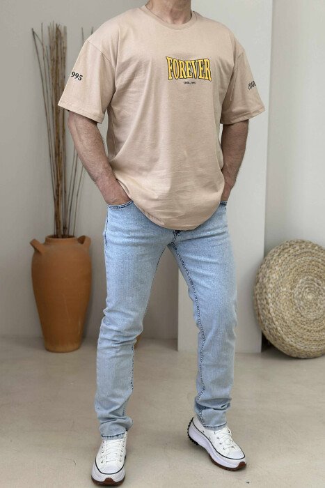ROUND NECK FRONT & BACK WRITTINGS MEN T-SHIRT BEIGE/BEZHE - 2