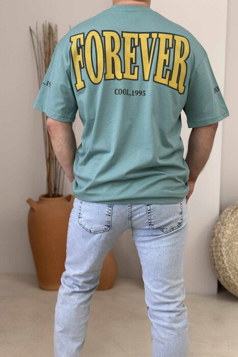 ROUND NECK FRONT & BACK WRITTINGS MEN T-SHIRT BLUE STONE/GK - 3