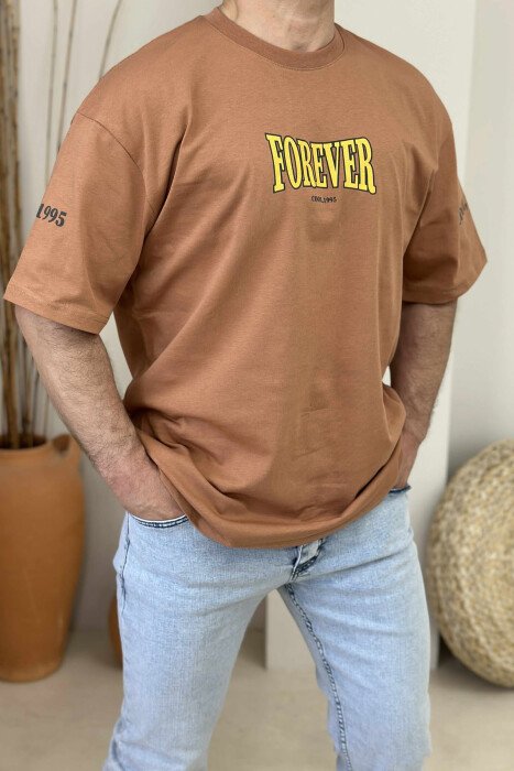 ROUND NECK FRONT & BACK WRITTINGS MEN T-SHIRT BROWN/KAFE 