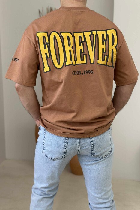 ROUND NECK FRONT & BACK WRITTINGS MEN T-SHIRT BROWN/KAFE - 3
