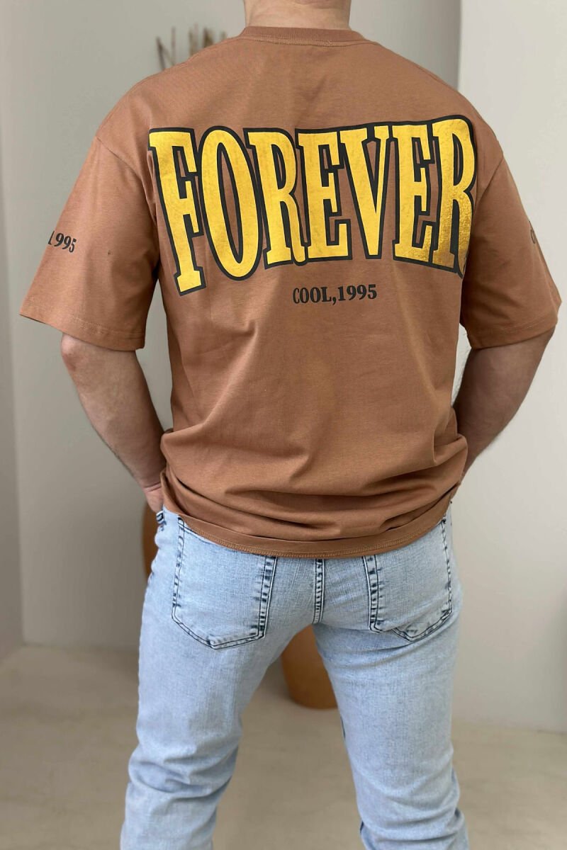 ROUND NECK FRONT & BACK WRITTINGS MEN T-SHIRT BROWN/KAFE - 3