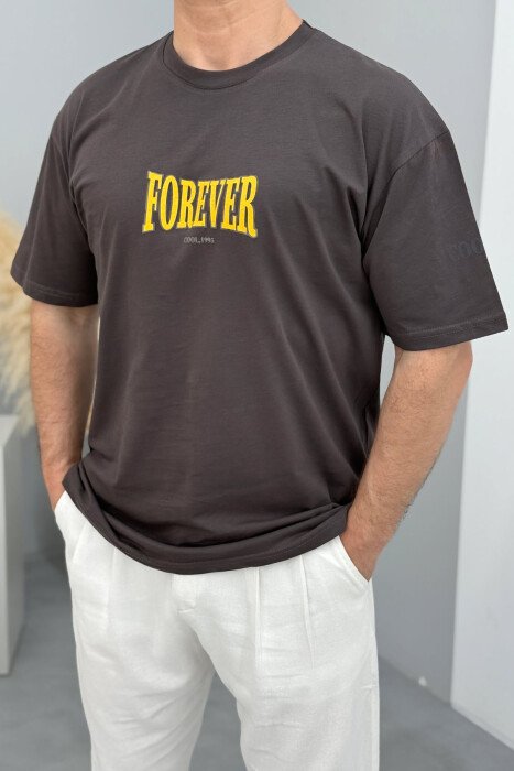ROUND NECK FRONT & BACK WRITTINGS MEN T-SHIRT DARK BROWN/KAE 