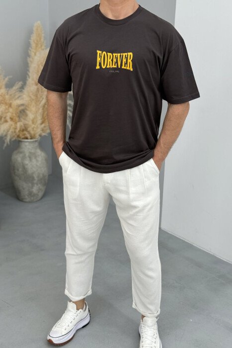 ROUND NECK FRONT & BACK WRITTINGS MEN T-SHIRT DARK BROWN/KAE - 2