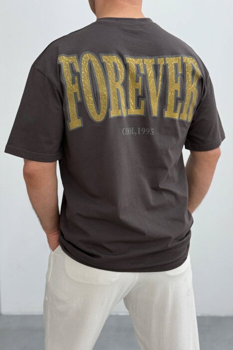 ROUND NECK FRONT & BACK WRITTINGS MEN T-SHIRT DARK BROWN/KAE - 4