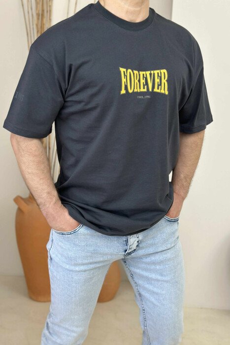 ROUND NECK FRONT & BACK WRITTINGS MEN T-SHIRT DARK GREY/GEE - 1