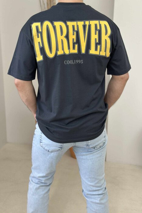 ROUND NECK FRONT & BACK WRITTINGS MEN T-SHIRT DARK GREY/GEE - 3