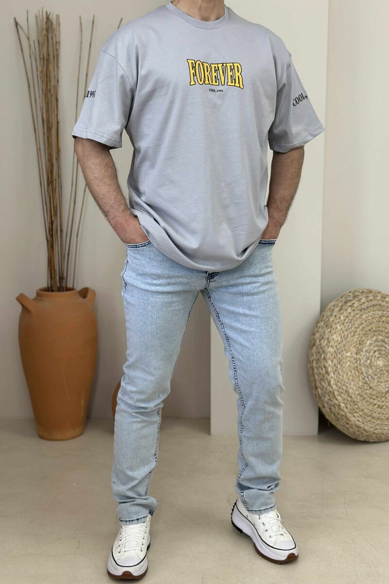 ROUND NECK FRONT & BACK WRITTINGS MEN T-SHIRT LIGHT GREY/GZ - 2
