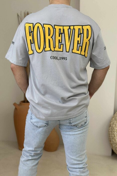 ROUND NECK FRONT & BACK WRITTINGS MEN T-SHIRT LIGHT GREY/GZ - 3