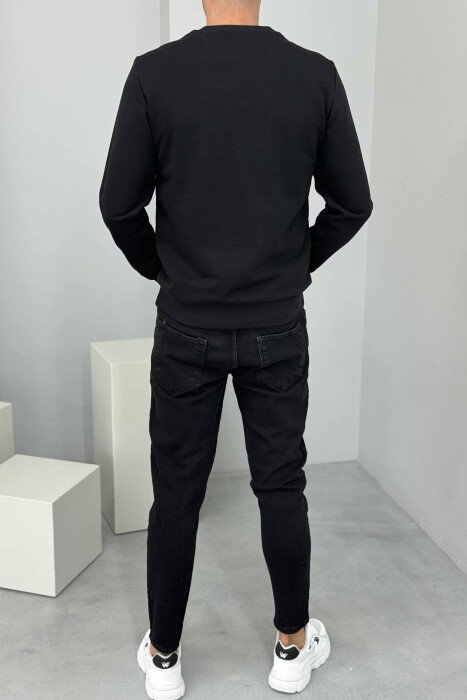 ROUND NECK FRONT DESIGN MEN SWEATSHIRT BLACK/ E ZEZE - 3