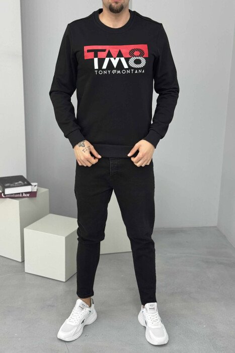 ROUND NECK FRONT DESIGN MEN SWEATSHIRT BLACK/ E ZEZE - KLAUDIO FASHION