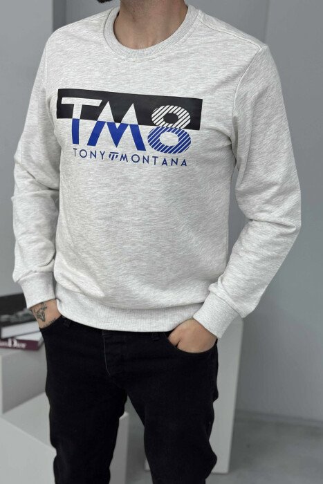 ROUND NECK FRONT DESIGN MEN SWEATSHIRT CREAM/KREM - 2