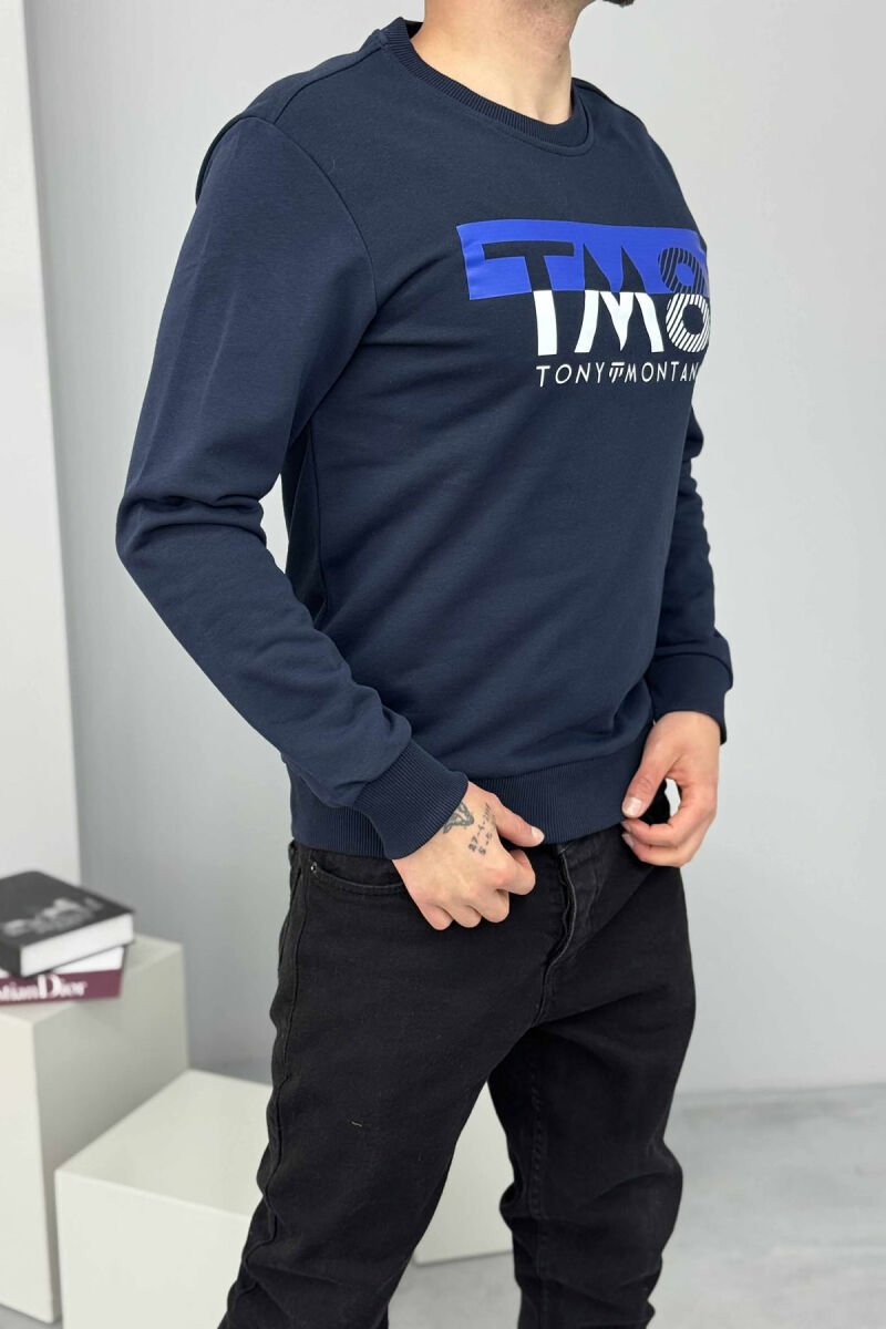 ROUND NECK FRONT DESIGN MEN SWEATSHIRT DARK BLUE/BEE - 4