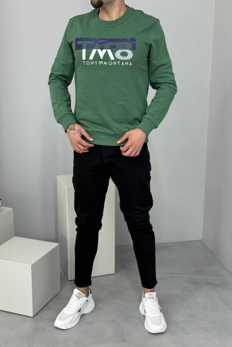 ROUND NECK FRONT DESIGN MEN SWEATSHIRT GREEN/JESHILE - KLAUDIO FASHION