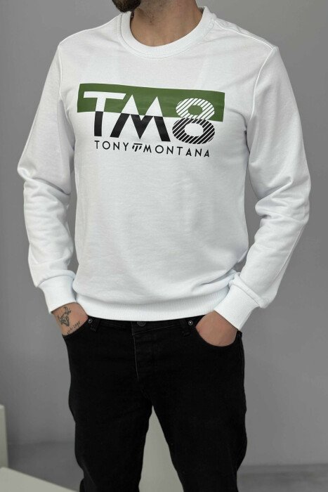 ROUND NECK FRONT DESIGN MEN SWEATSHIRT WHITE-E BARDHE - 2
