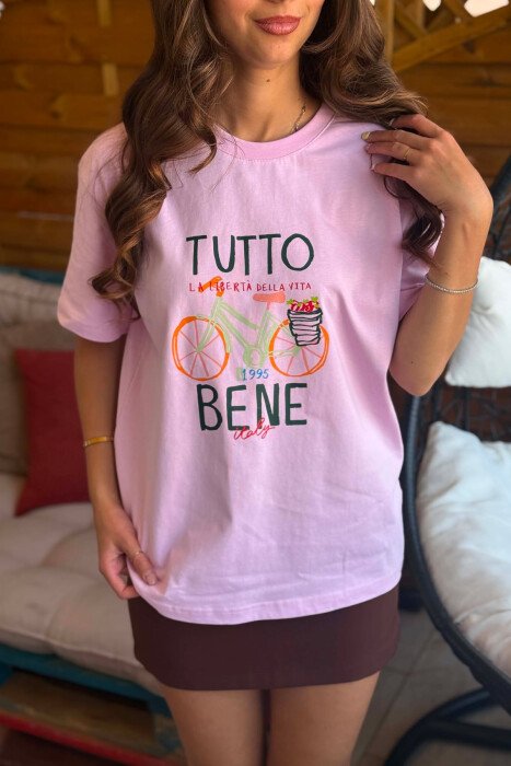 ROUND NECK FRONT IMAGE WOMEN T-SHIRT PINK/ROZE - 6
