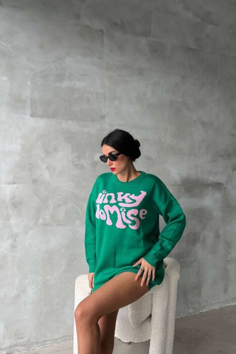 ROUND NECK FRONT WRITTING WOMEN SWEATER GREEN/JESHILE - KLAUDIO FASHION