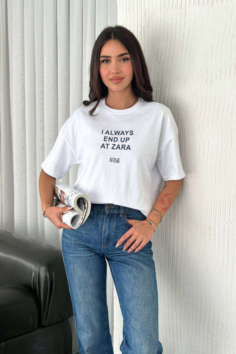 ROUND NECK FRONT WRITTINGS WOMEN T-SHIRT WHITE-E BARDHE - 1