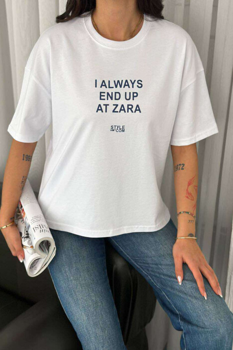 ROUND NECK FRONT WRITTINGS WOMEN T-SHIRT WHITE-E BARDHE - 3