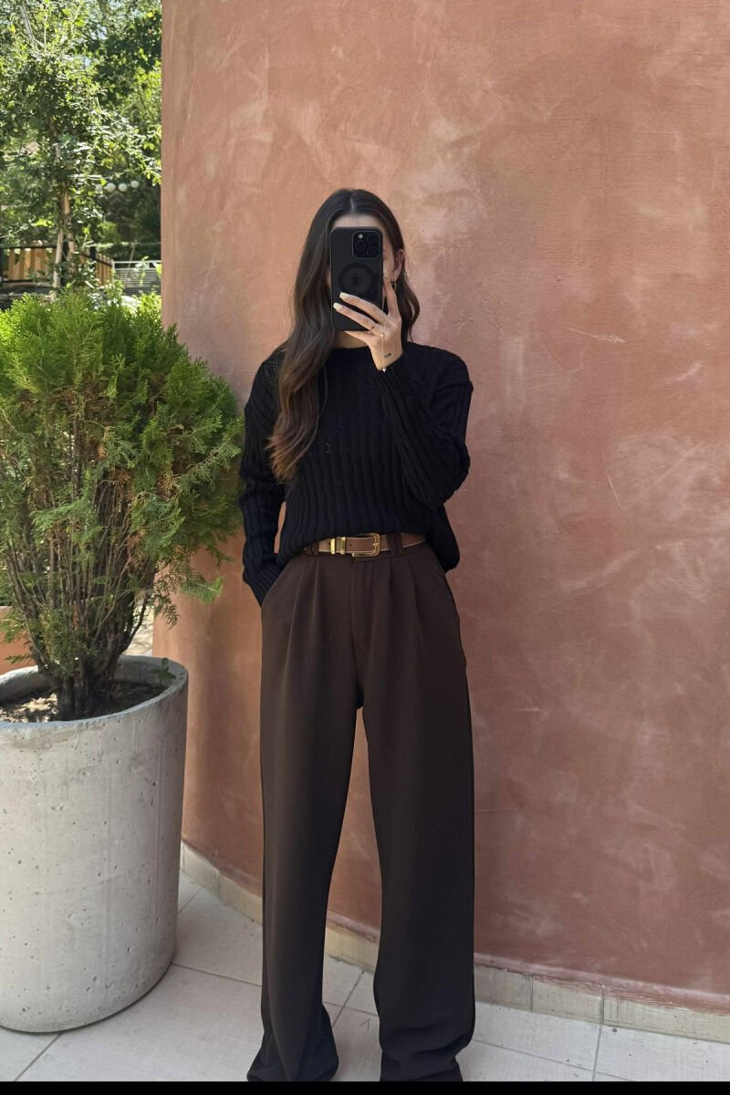 ROUND NECK KNITTED WOMEN SWEATER BLACK/ E ZEZE - 1