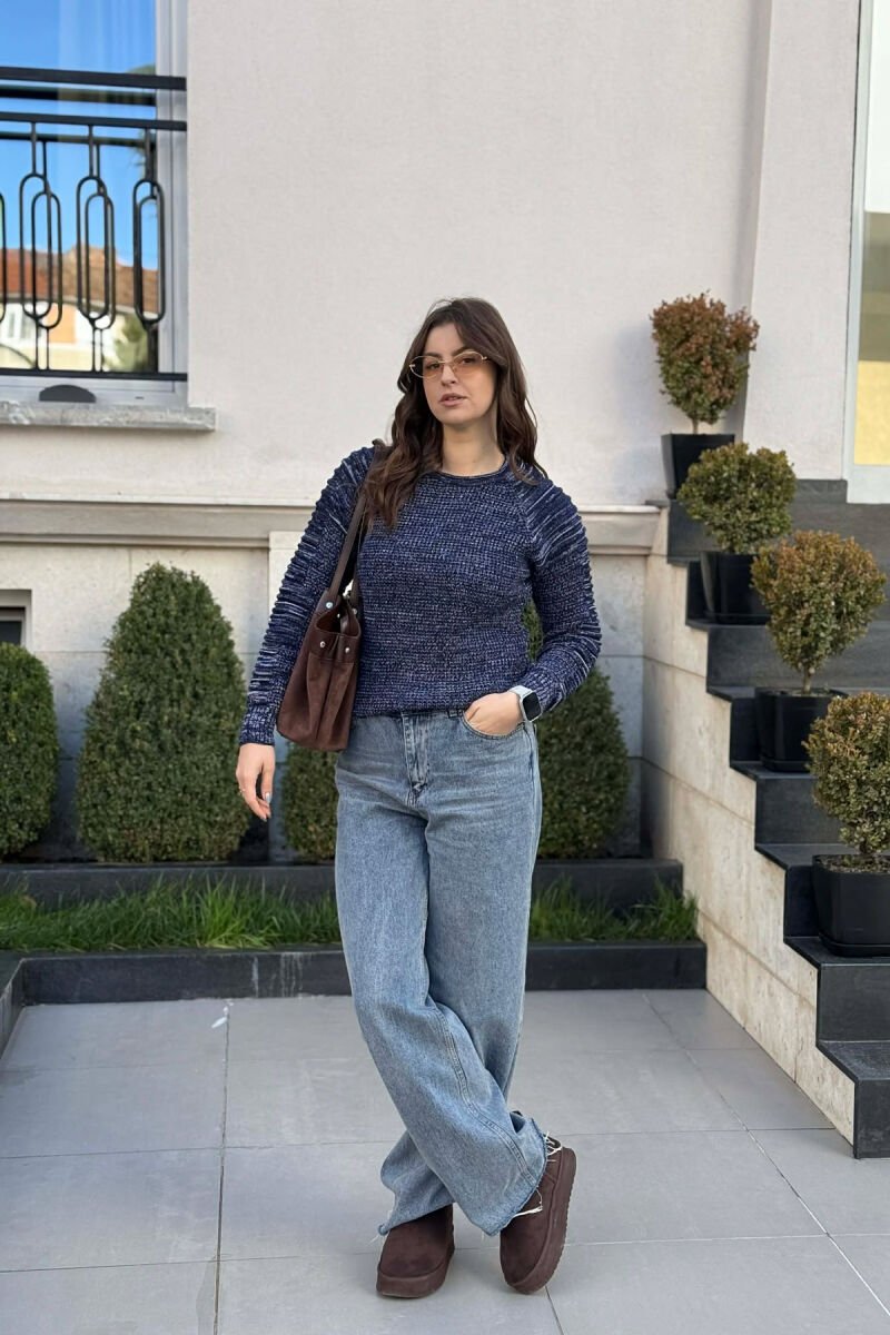ROUND NECK KNITTED WOMEN SWEATER BLUE/BLU - 1