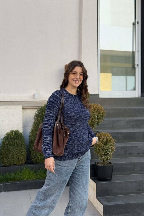 ROUND NECK KNITTED WOMEN SWEATER BLUE/BLU - 3