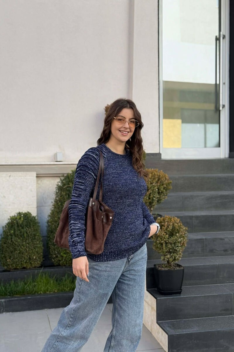 ROUND NECK KNITTED WOMEN SWEATER BLUE/BLU - 3