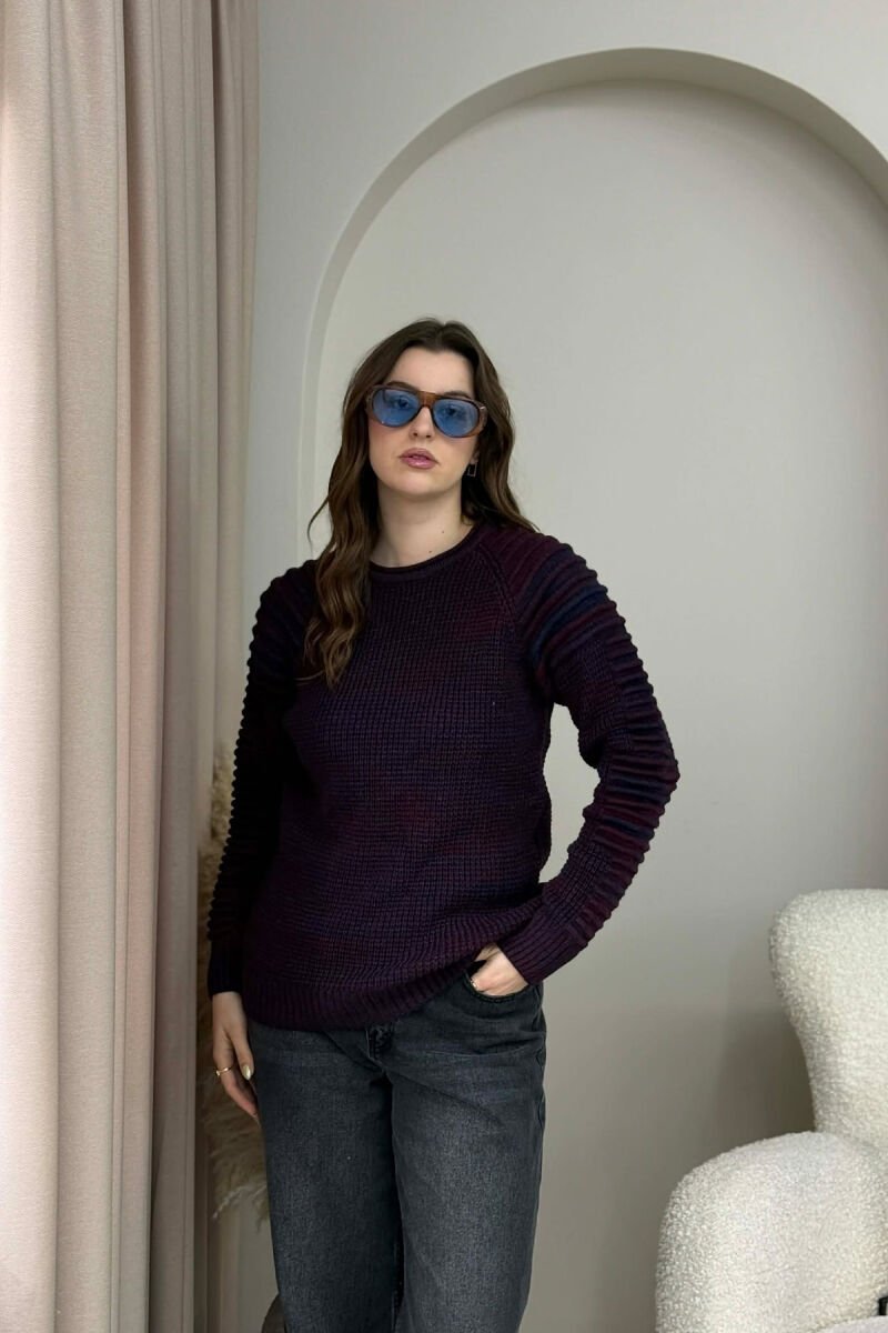 ROUND NECK KNITTED WOMEN SWEATER BURGUNDY/VISHNJE - 1