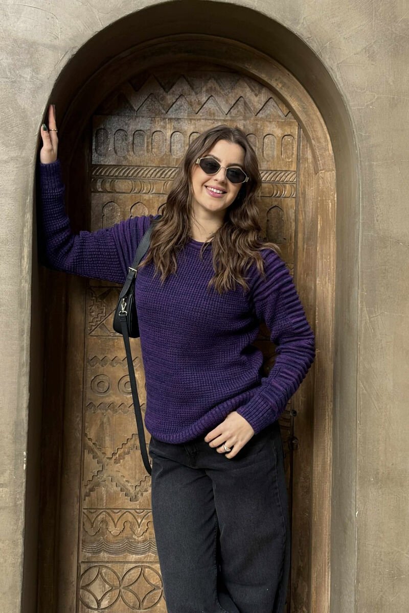 ROUND NECK KNITTED WOMEN SWEATER DARK PURPLE/LEJLA ERRET - 2