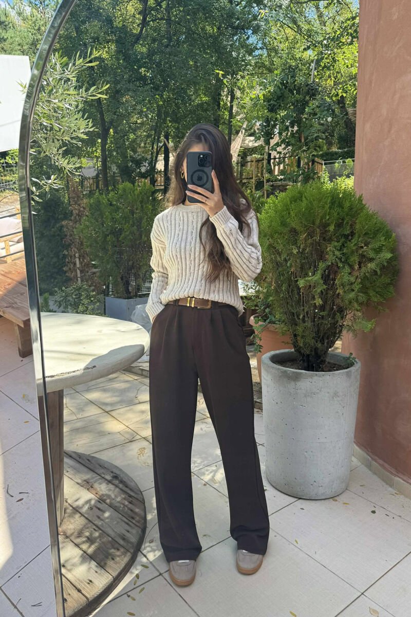 ROUND NECK KNITTED WOMEN SWEATER LIGHT BEIGE/BZHZB - 2