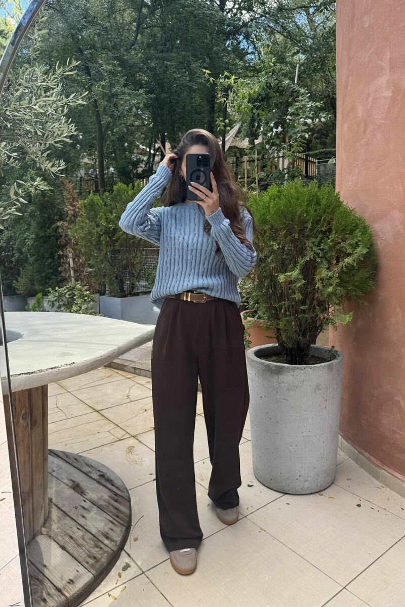 ROUND NECK KNITTED WOMEN SWEATER LIGHTBLUE/BZ - 2
