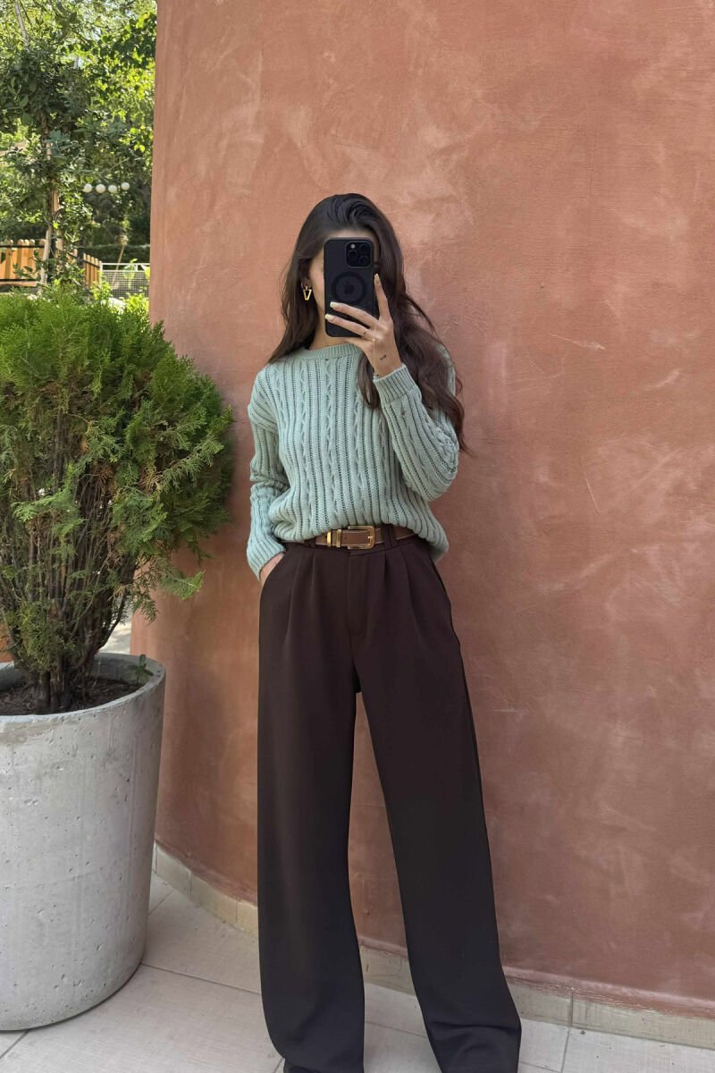 ROUND NECK KNITTED WOMEN SWEATER MINT/MENTE - 1