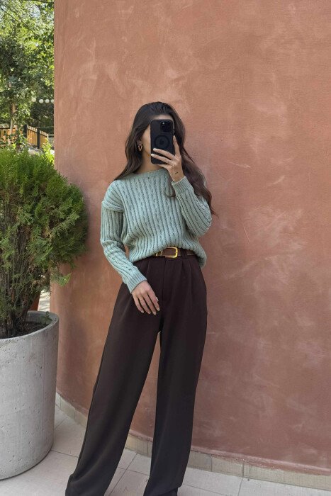 ROUND NECK KNITTED WOMEN SWEATER MINT/MENTE - 3