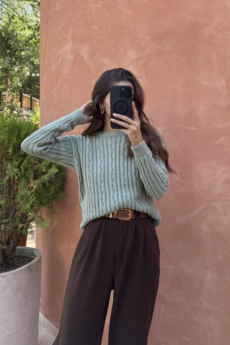 ROUND NECK KNITTED WOMEN SWEATER MINT/MENTE - 4