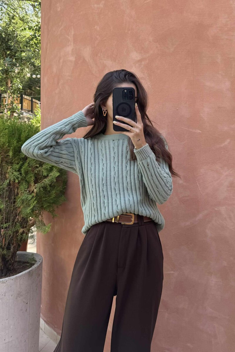 ROUND NECK KNITTED WOMEN SWEATER MINT/MENTE - 4