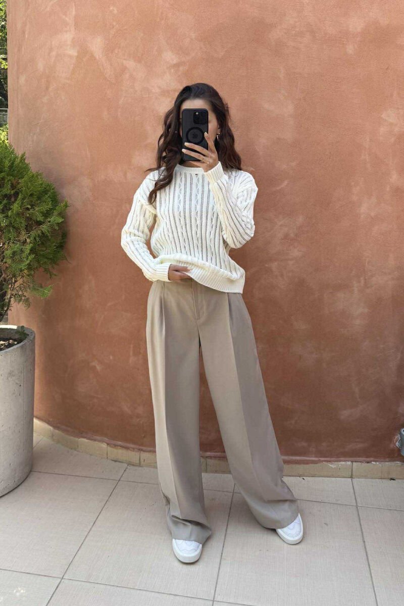 ROUND NECK KNITTED WOMEN SWEATER WHITE-E BARDHE - 1