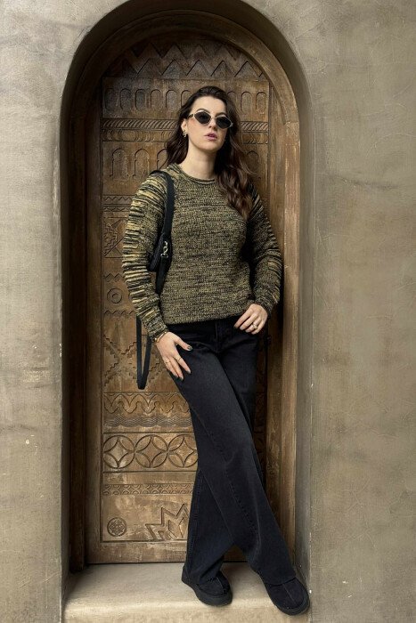 ROUND NECK KNITTED WOMEN SWEATER YELLOW/E VERDHE - 1
